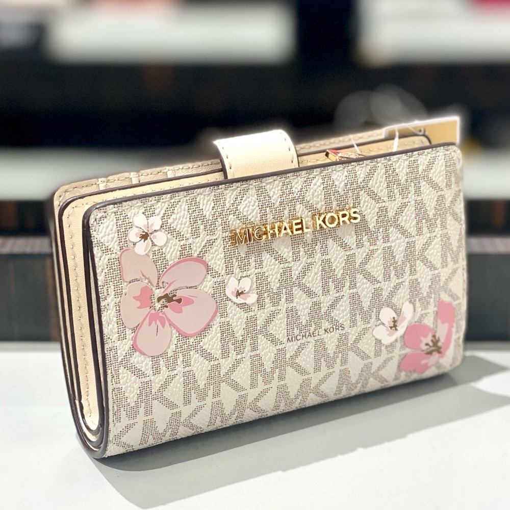Michael Kors Jet Set Medium Floral Embellished Signature Logo Bi-fold Wallet - Picture 7 of 10